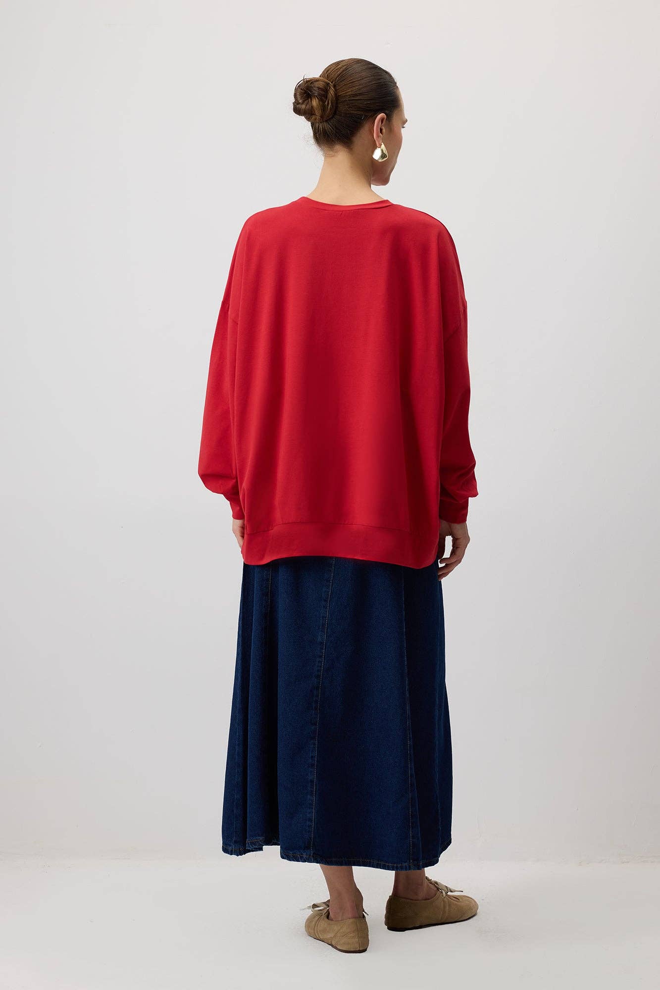 T-shirt basic oversize a manica lunga rossa