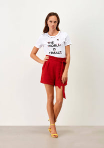 T-shirt The World Is Female con applicazioni gioiello