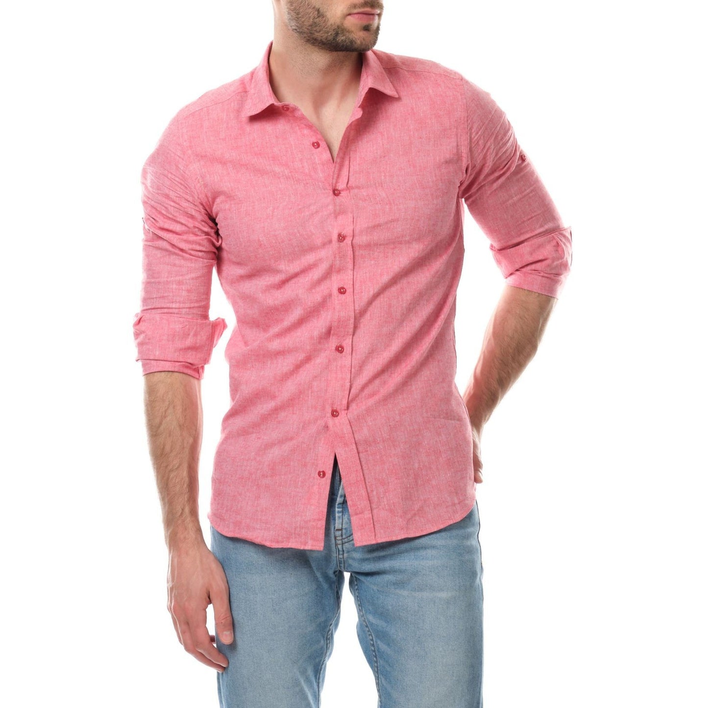 Camicia uomo in lino e cotone Raphael rossa