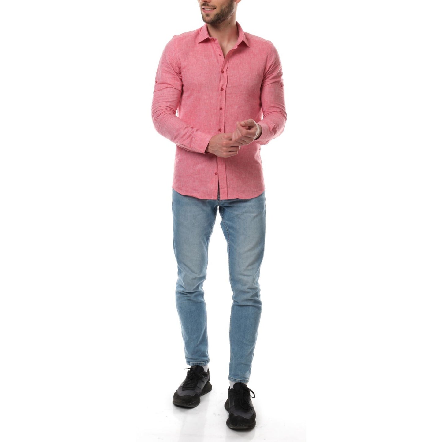 Camicia uomo in lino e cotone Raphael rossa