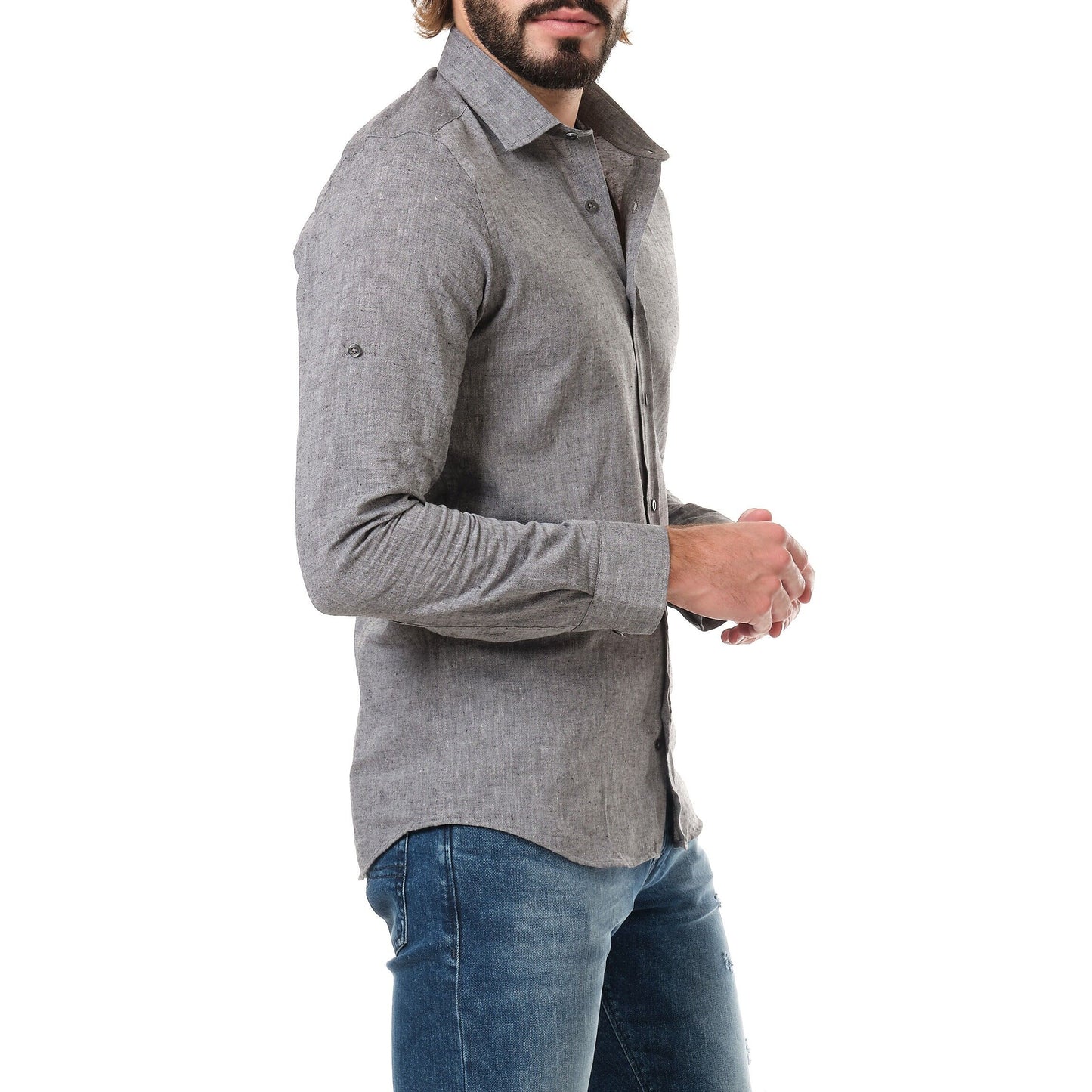 Camicia uomo in lino e cotone color antracite