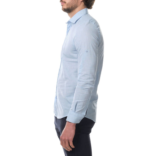 Camicia uomo in lino e cotone blu