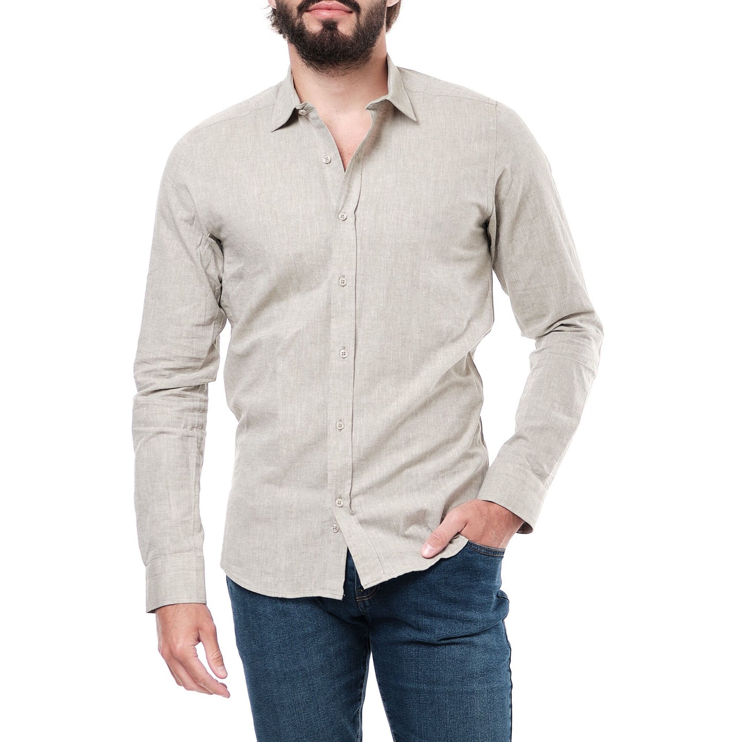 Camicia in lino Raphael kaki da uomo