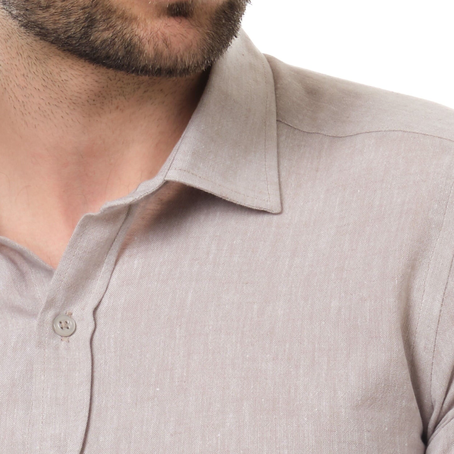 Camicia uomo Raphael in lino e cotone marrone tinta unita
