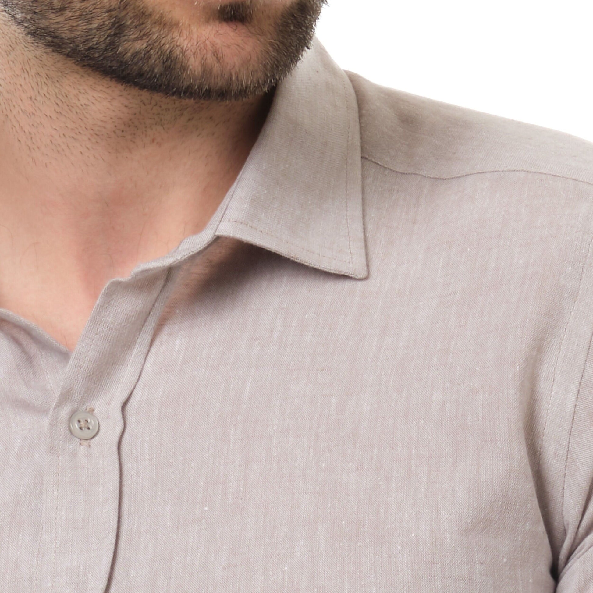 Camicia uomo Raphael in lino e cotone marrone tinta unita