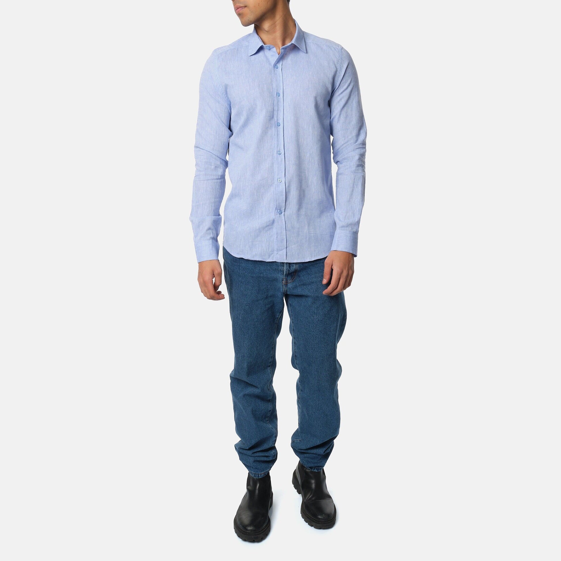Camicia in lino da uomo Raphael azzurro chiaro
