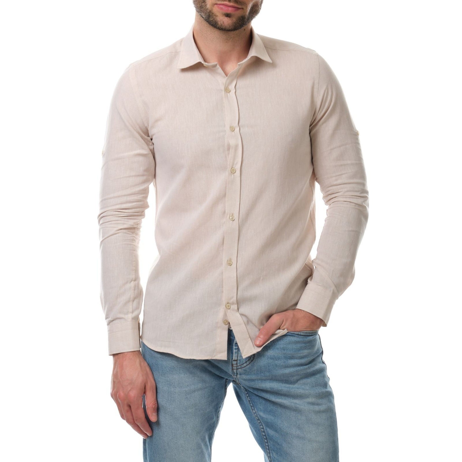 Camicia in lino e cotone Raphael Marrone Ghiaccio