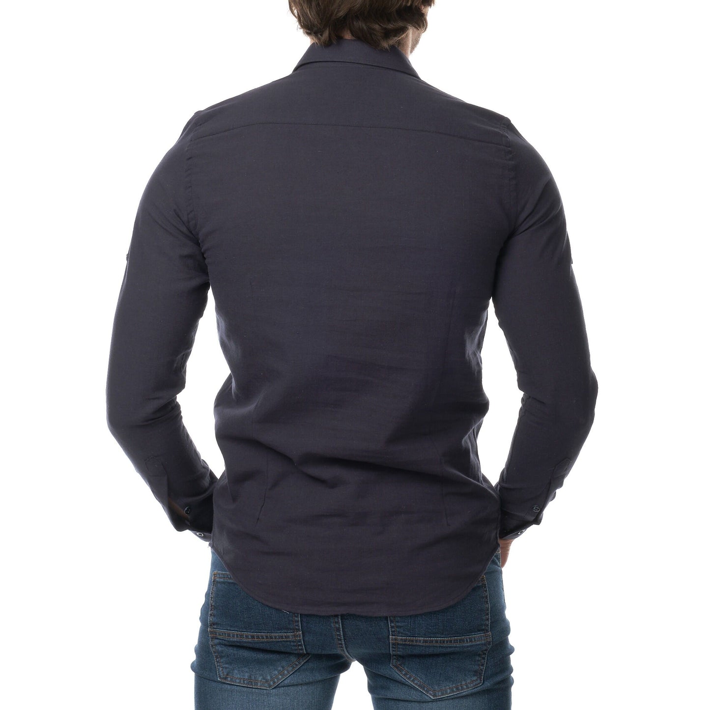 Camicia uomo in lino Raphael blu navy