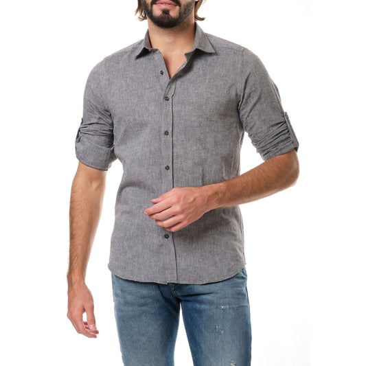 Camicia uomo in cotone e lino tinta unita antracite