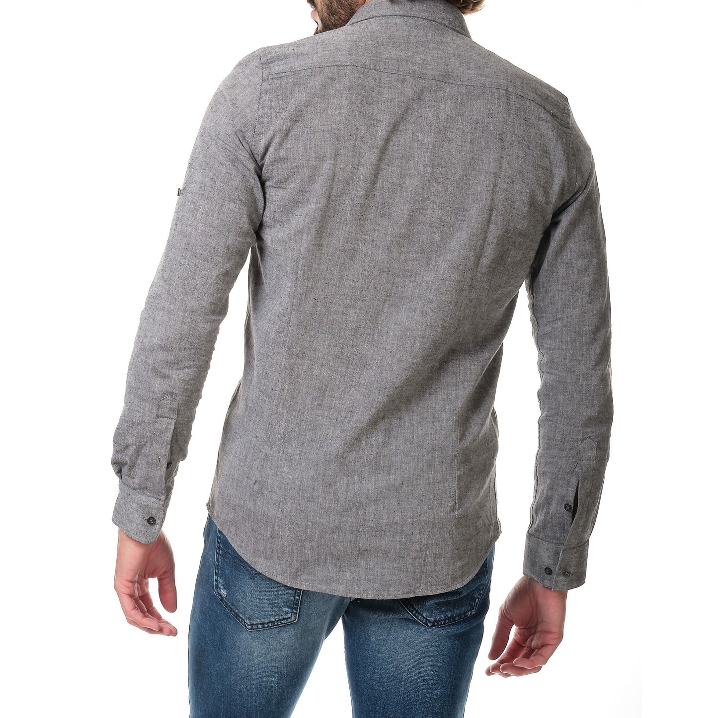 Camicia uomo in cotone e lino tinta unita antracite