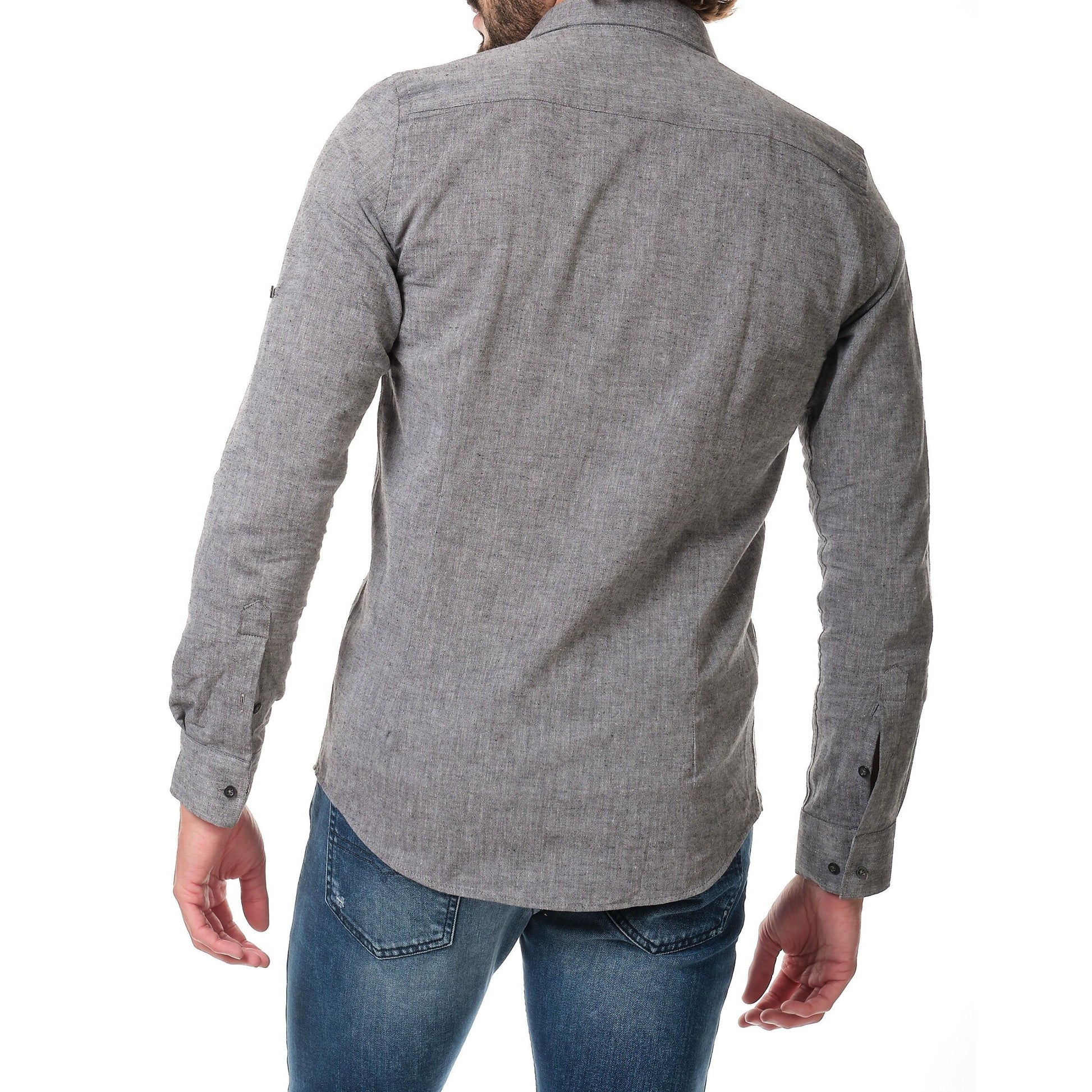 Camicia uomo in cotone e lino tinta unita antracite
