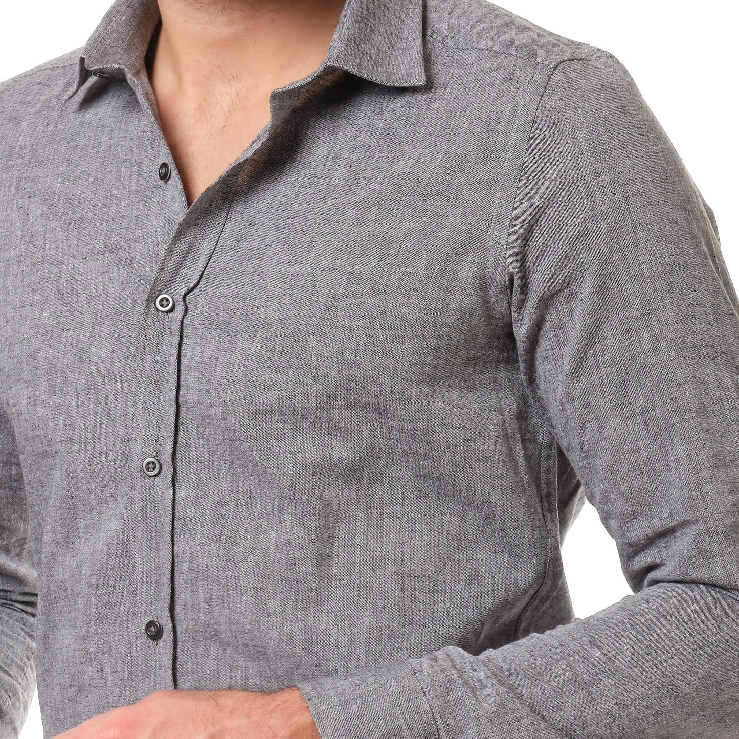 Camicia uomo in cotone e lino tinta unita antracite