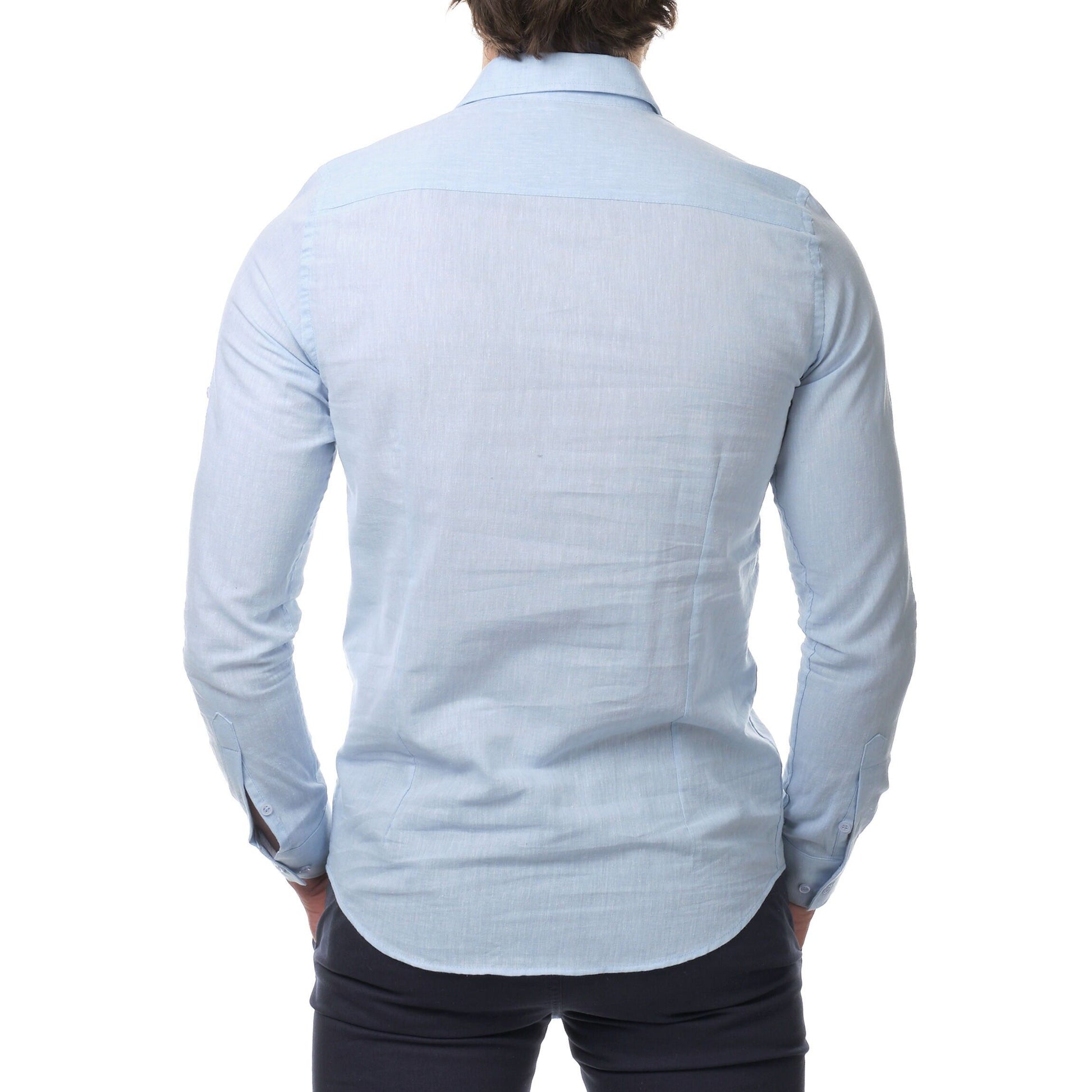 Camicia uomo in cotone e lino azzurra