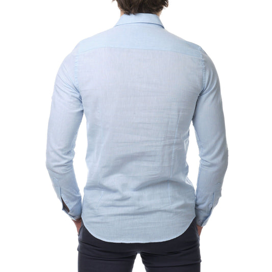 Camicia uomo in cotone e lino azzurra