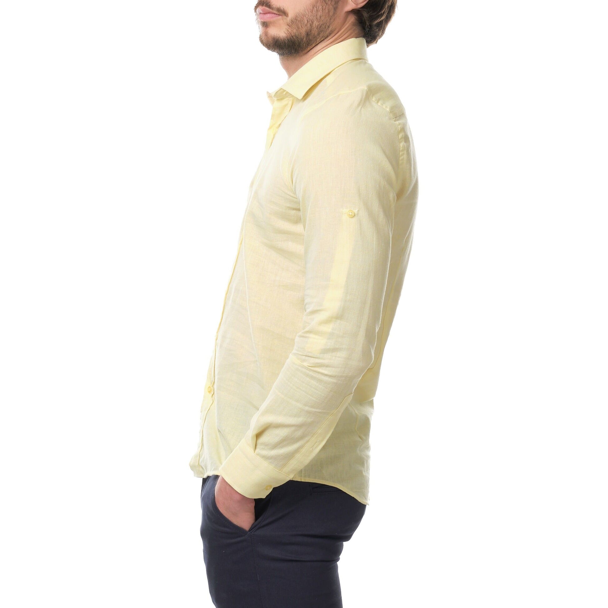 Camicia in lino Raphael gialla da uomo