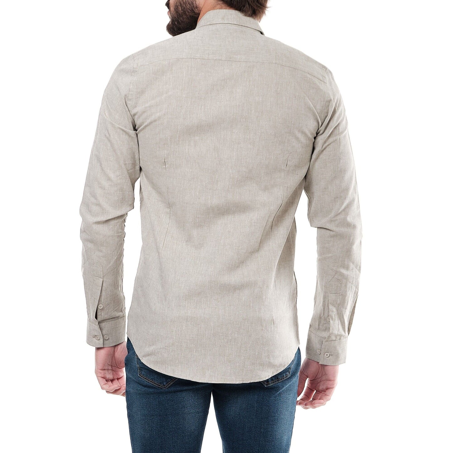 Camicia uomo Raphael in cotone e lino color cachi