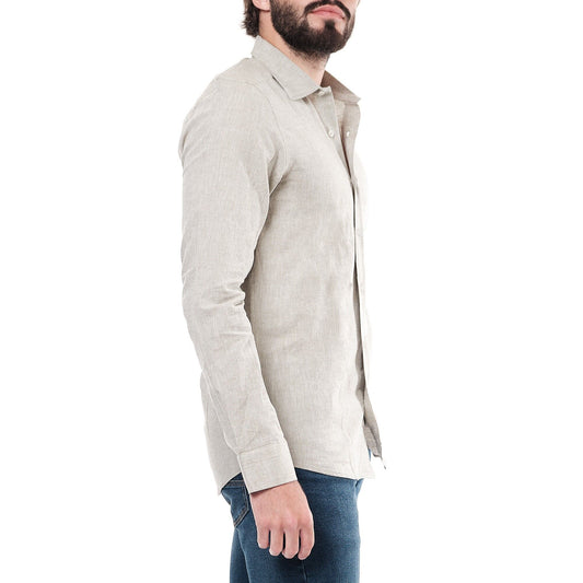 Camicia uomo Raphael in cotone e lino color cachi