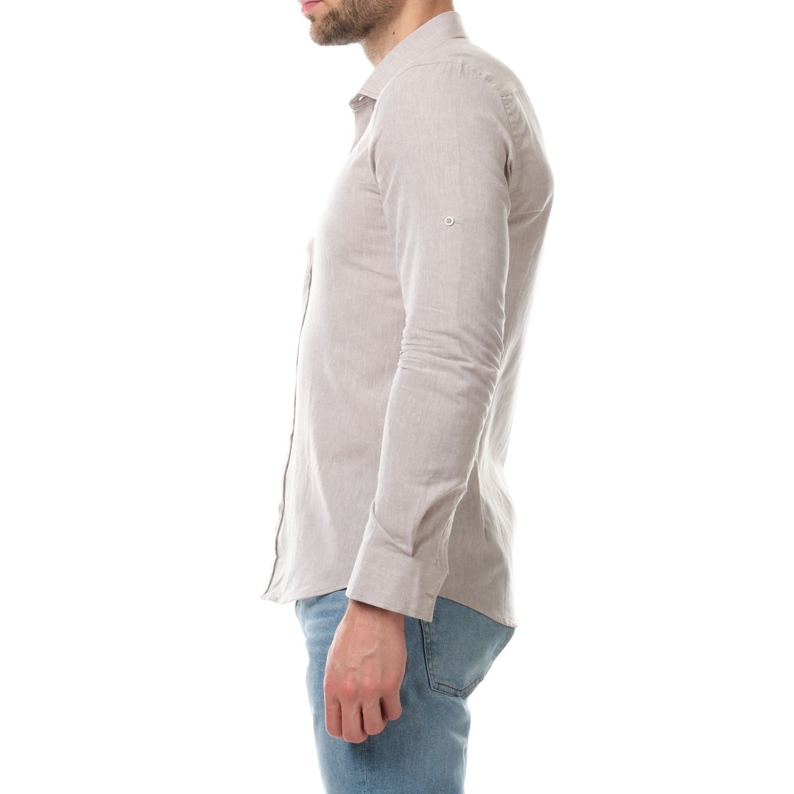 Camicia uomo in cotone e lino Raphael marrone