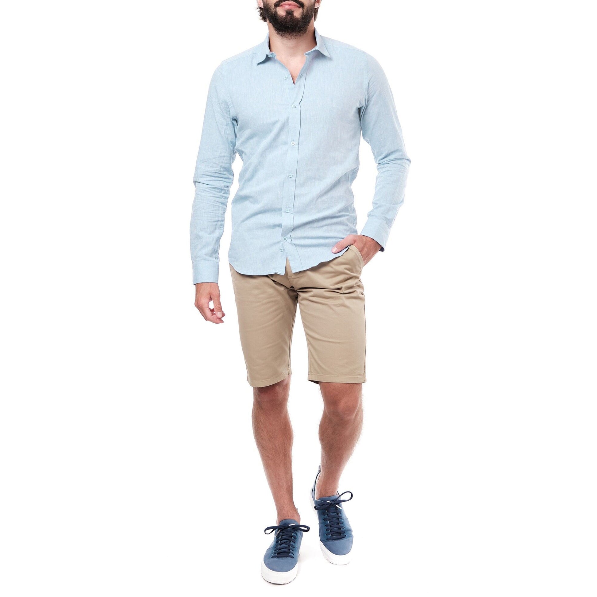Camicia uomo Raphael in misto lino e cotone azzurro cielo