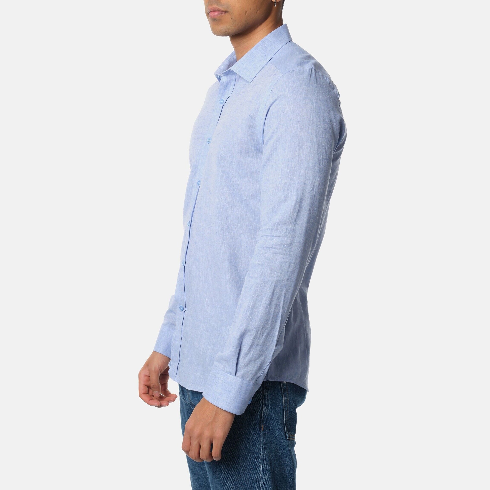 Camicia in lino azzurro chiaro da uomo