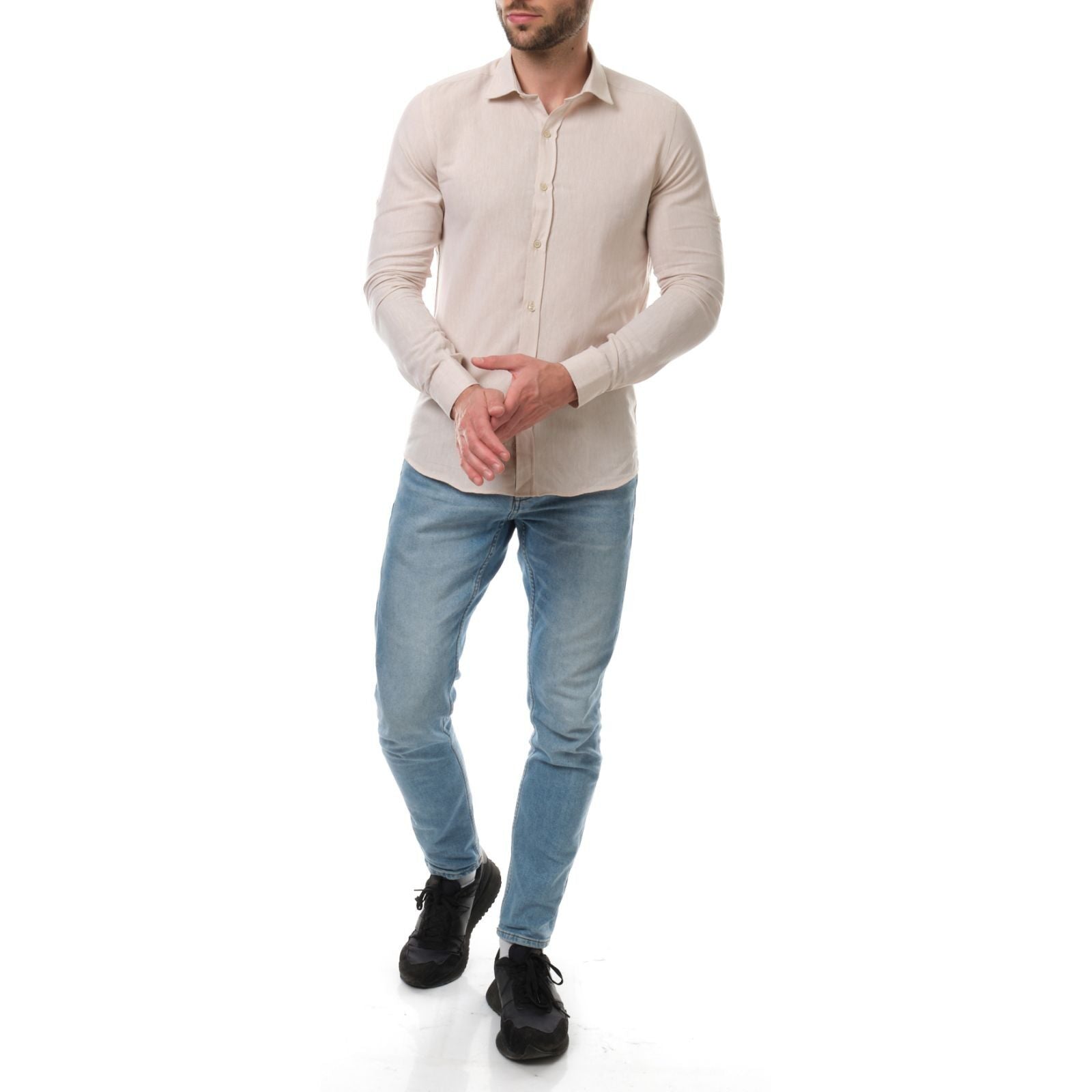 Camicia in lino e cotone Raphael marrone ghiaccio