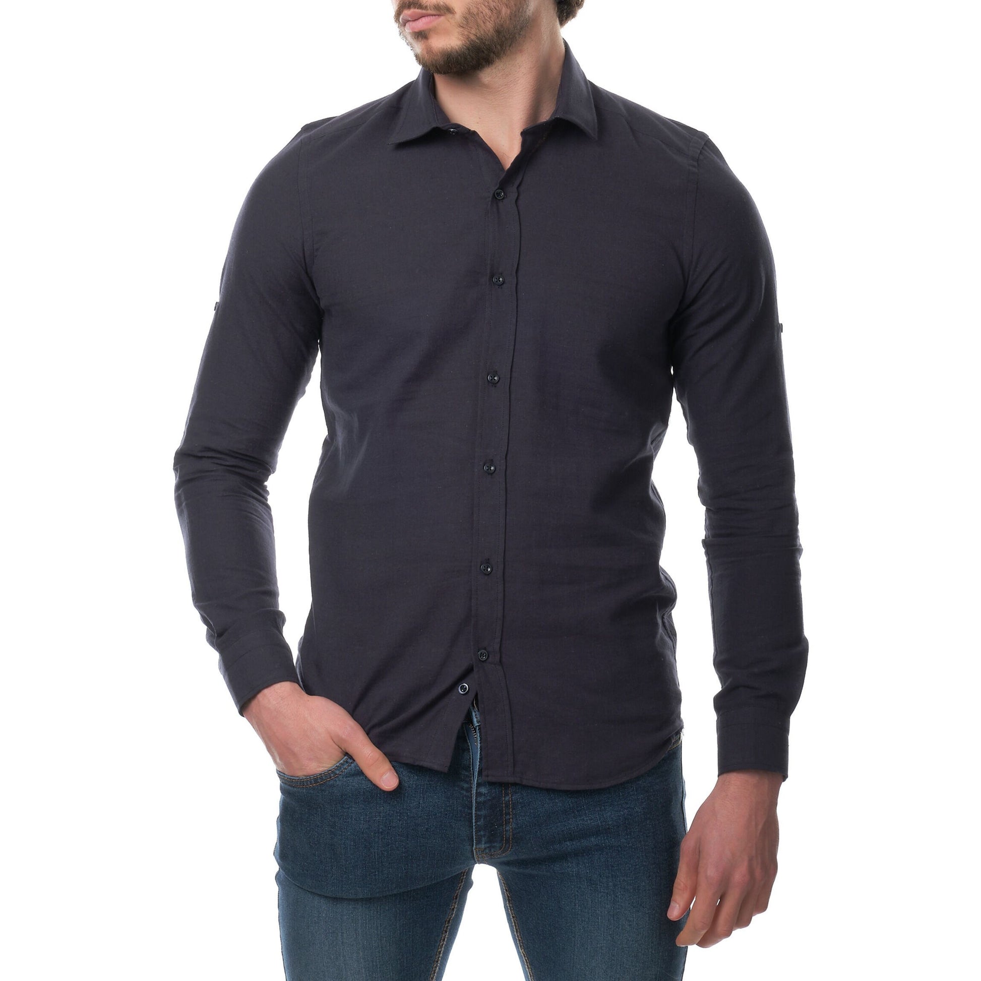 Camicia Raphael in lino e cotone blu navy da uomo