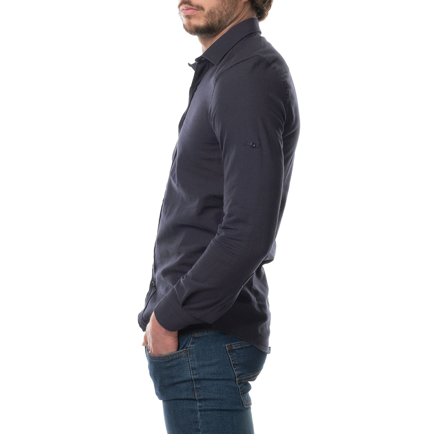 Camicia Raphael in lino e cotone blu navy da uomo