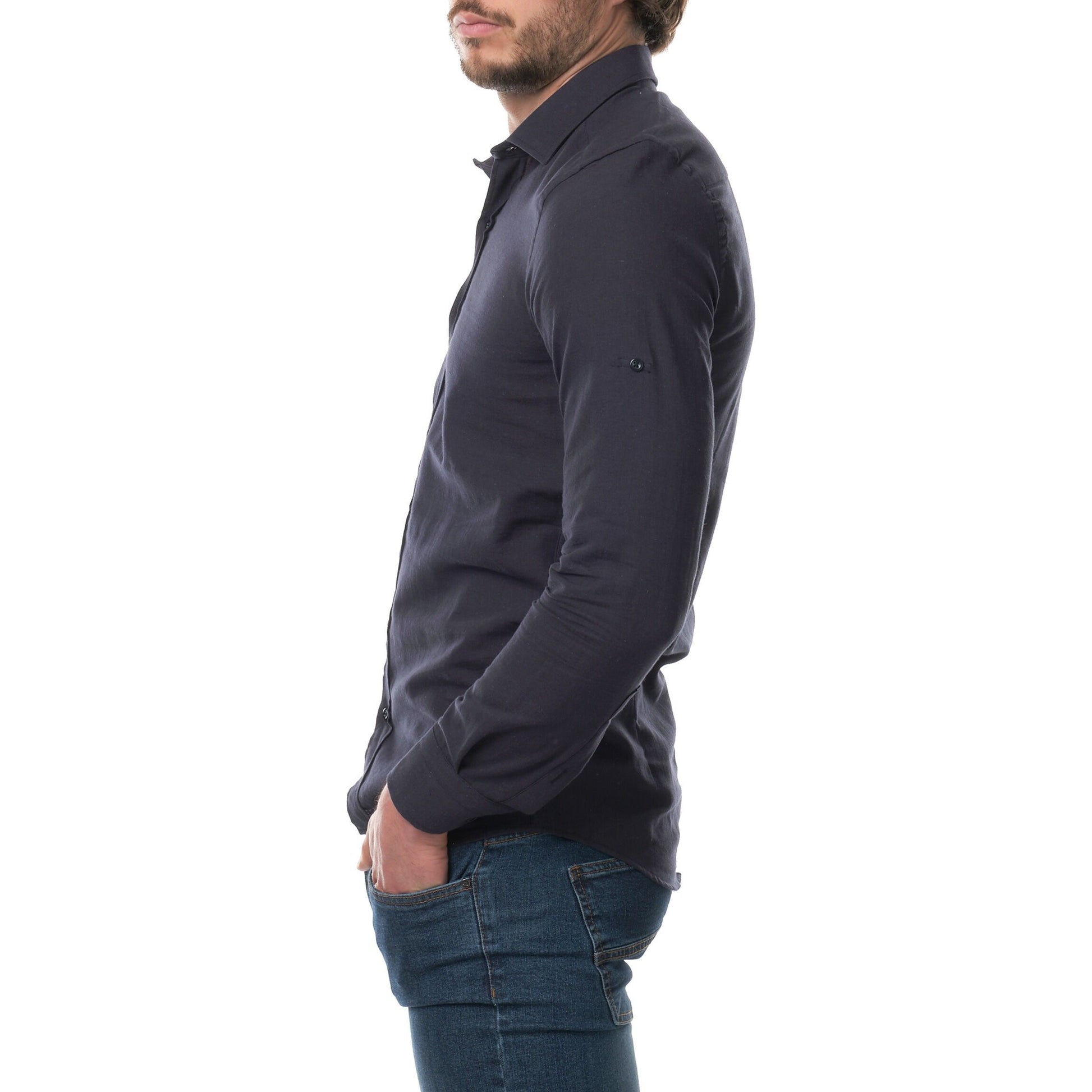 Camicia Raphael in lino e cotone blu navy da uomo