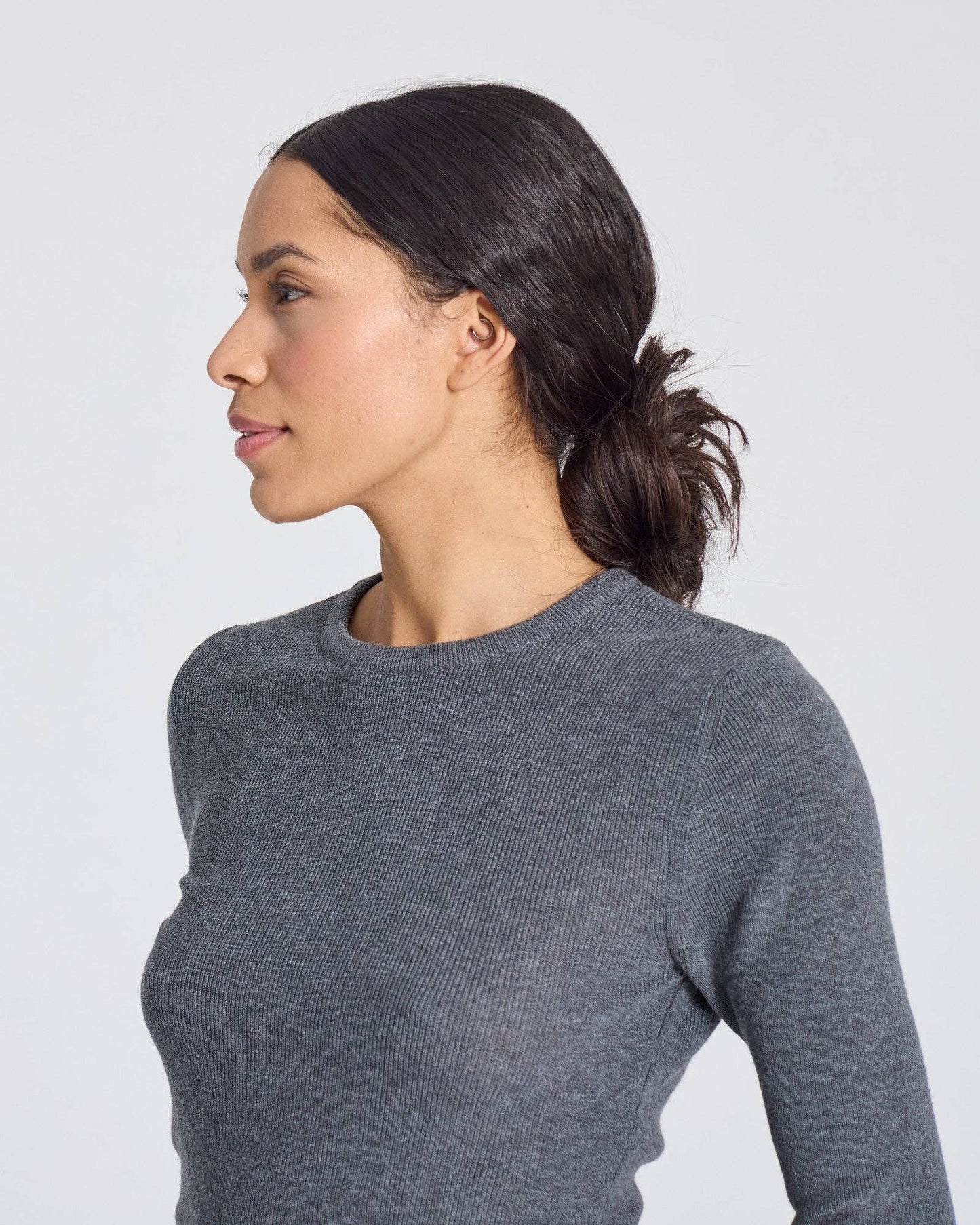 Maglia a maniche lunghe a costine in cotone biologico Freja grigio melange