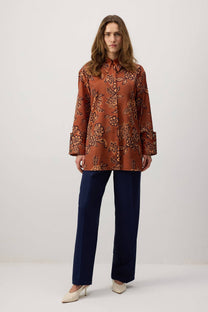 Camicia lunga in raso fantasia floreale