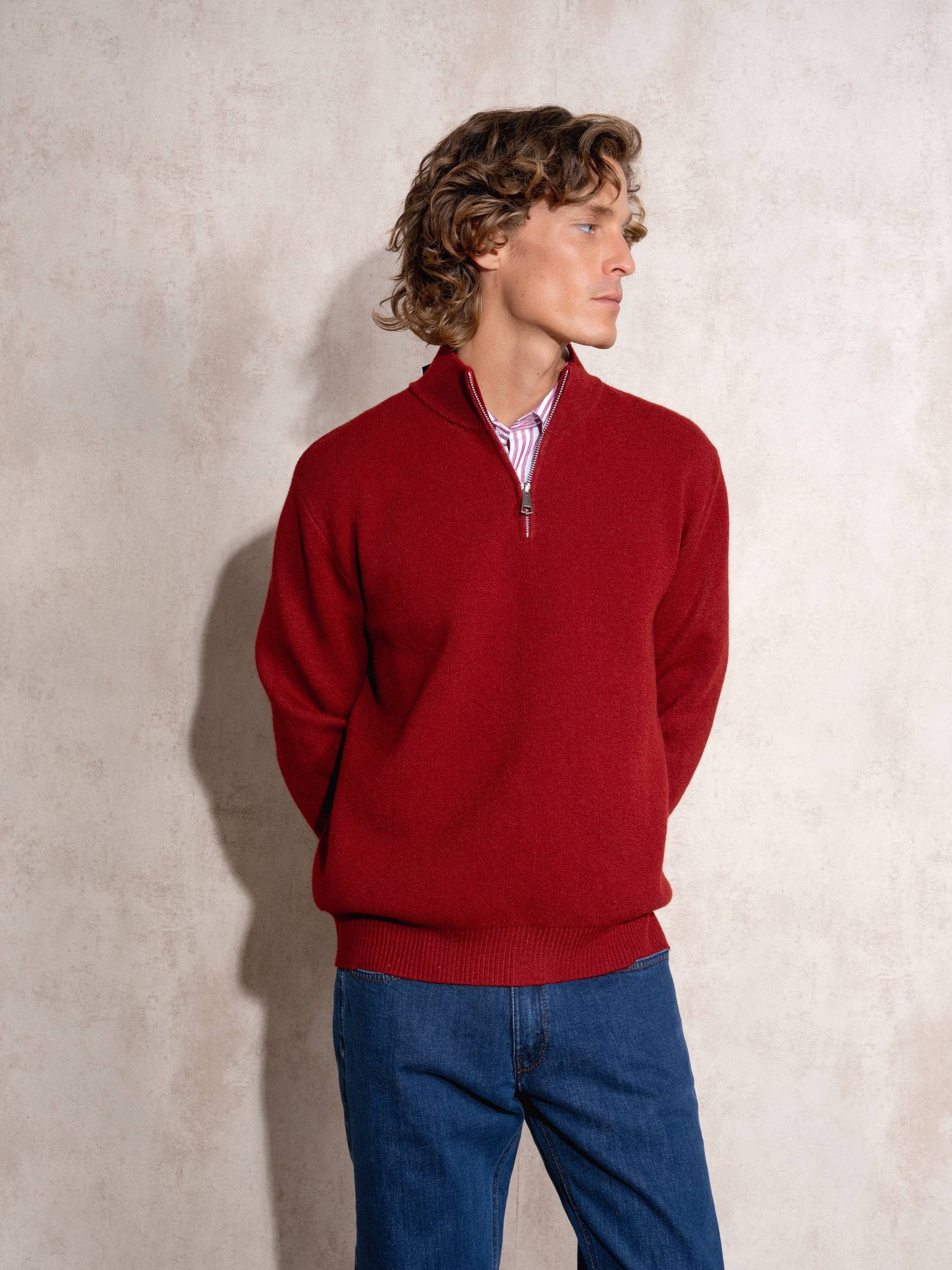 Maglione uomo in maglia con zip al collo