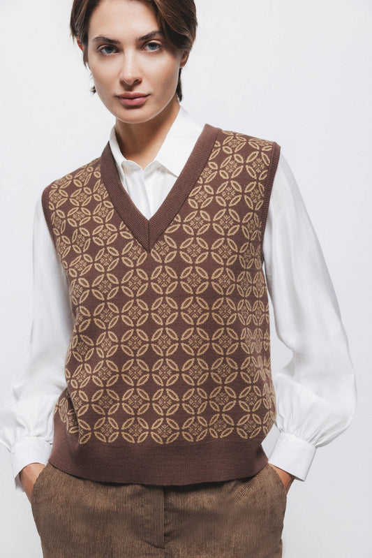 Gilet in Maglia Jacquard con Motivo Geometrico