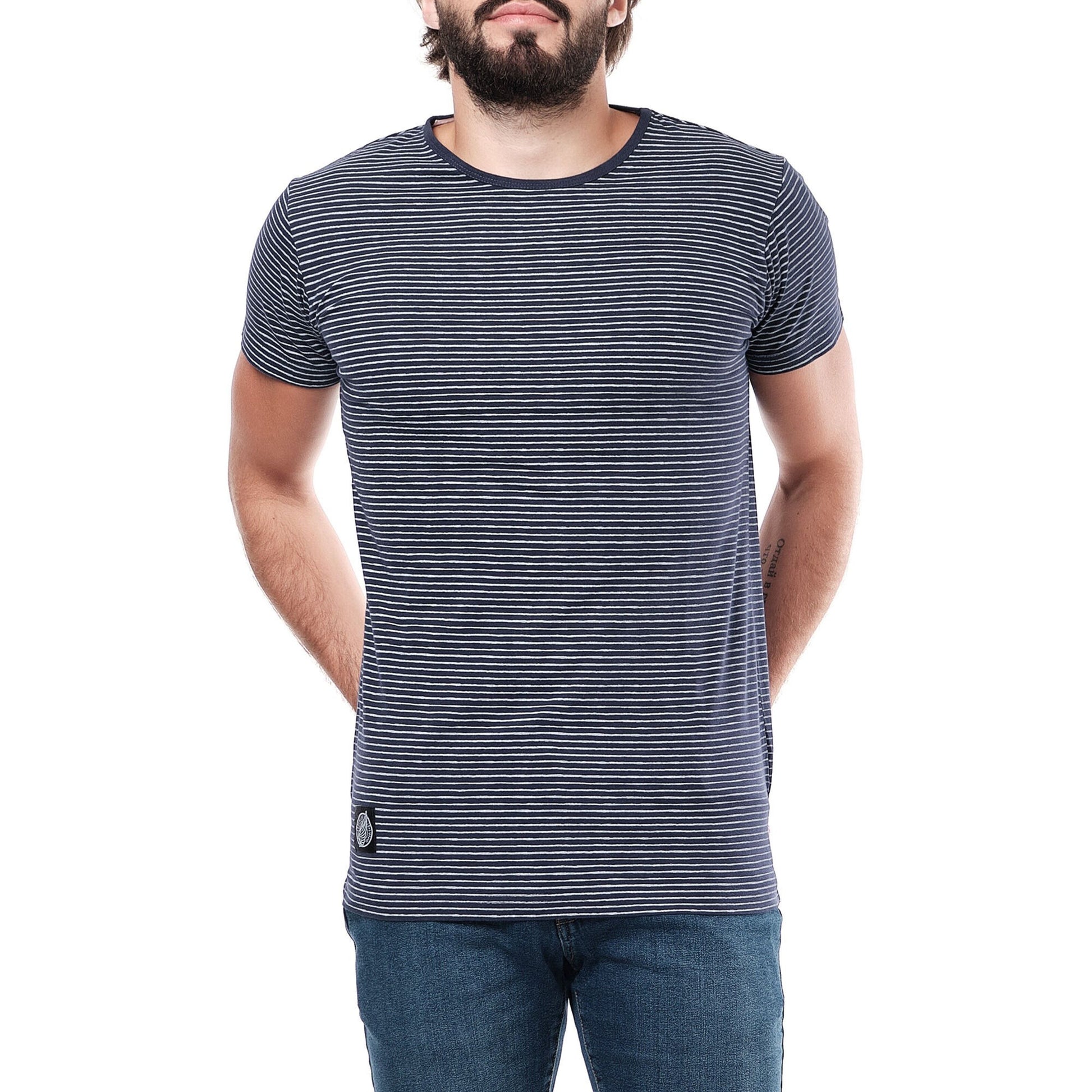 T-shirt Uomo a Righe Blu Navy in Cotone