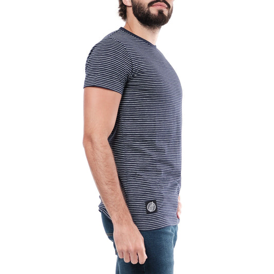 T-shirt Uomo a Righe Blu Navy in Cotone