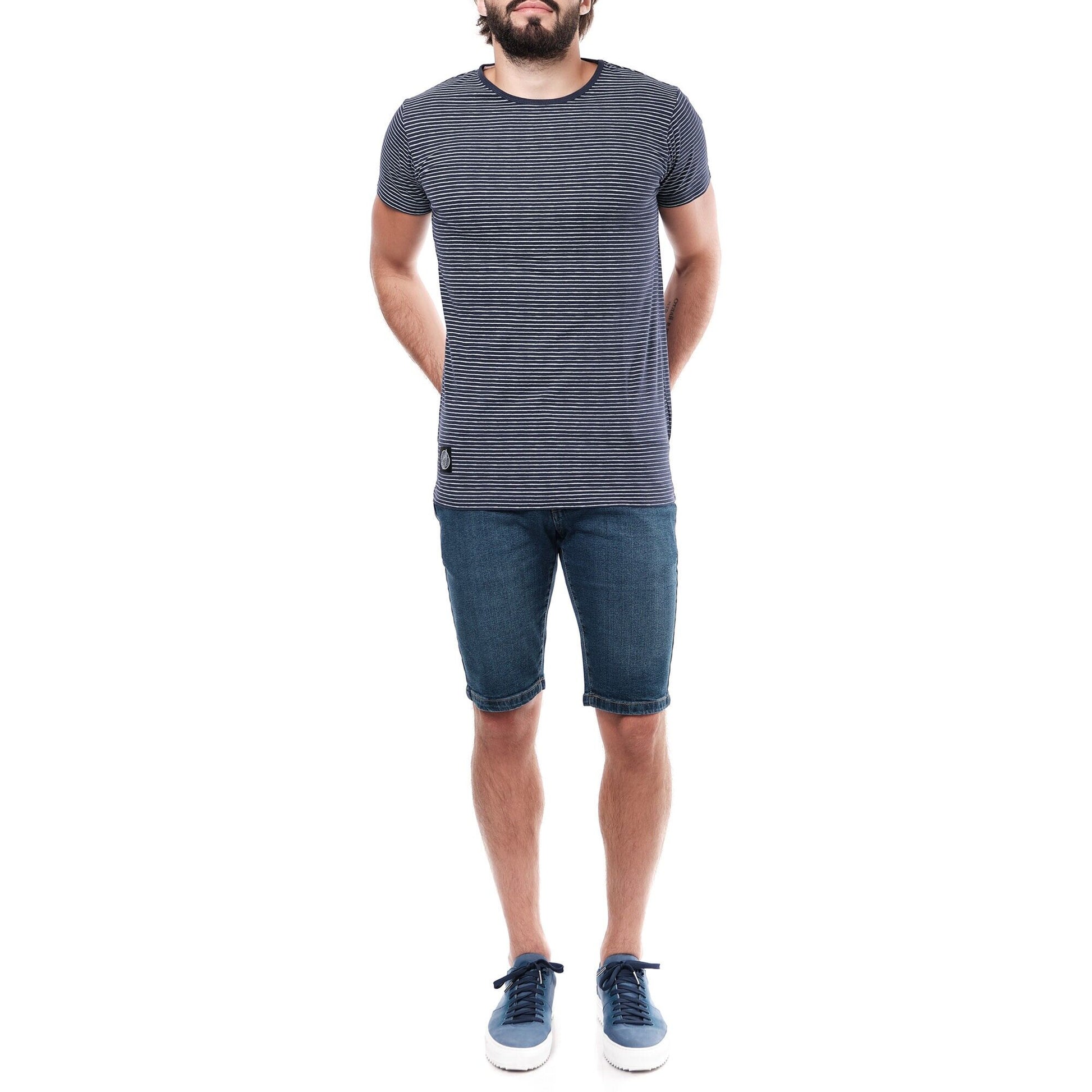 T-shirt Uomo a Righe Blu Navy in Cotone