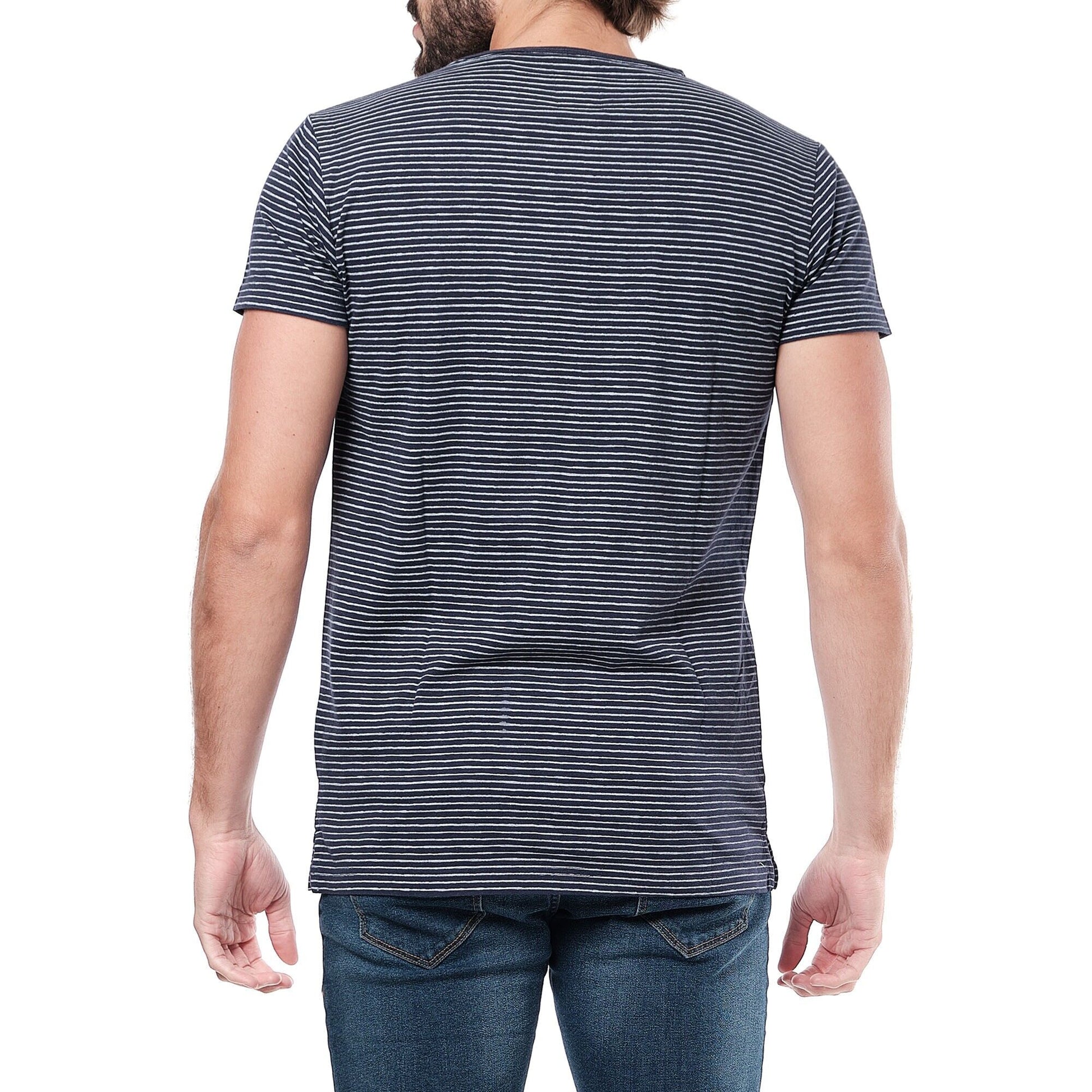 T-shirt Uomo a Righe Blu Navy in Cotone
