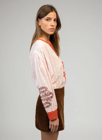 Camicia rosa SISKA ricamata in popeline di cotone