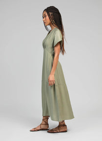 Abito midi verde militare Mekiana con scollo a V