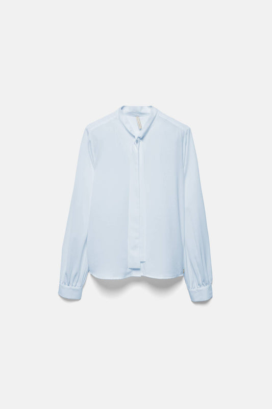 Blusa tinta unita con fiocco al collo