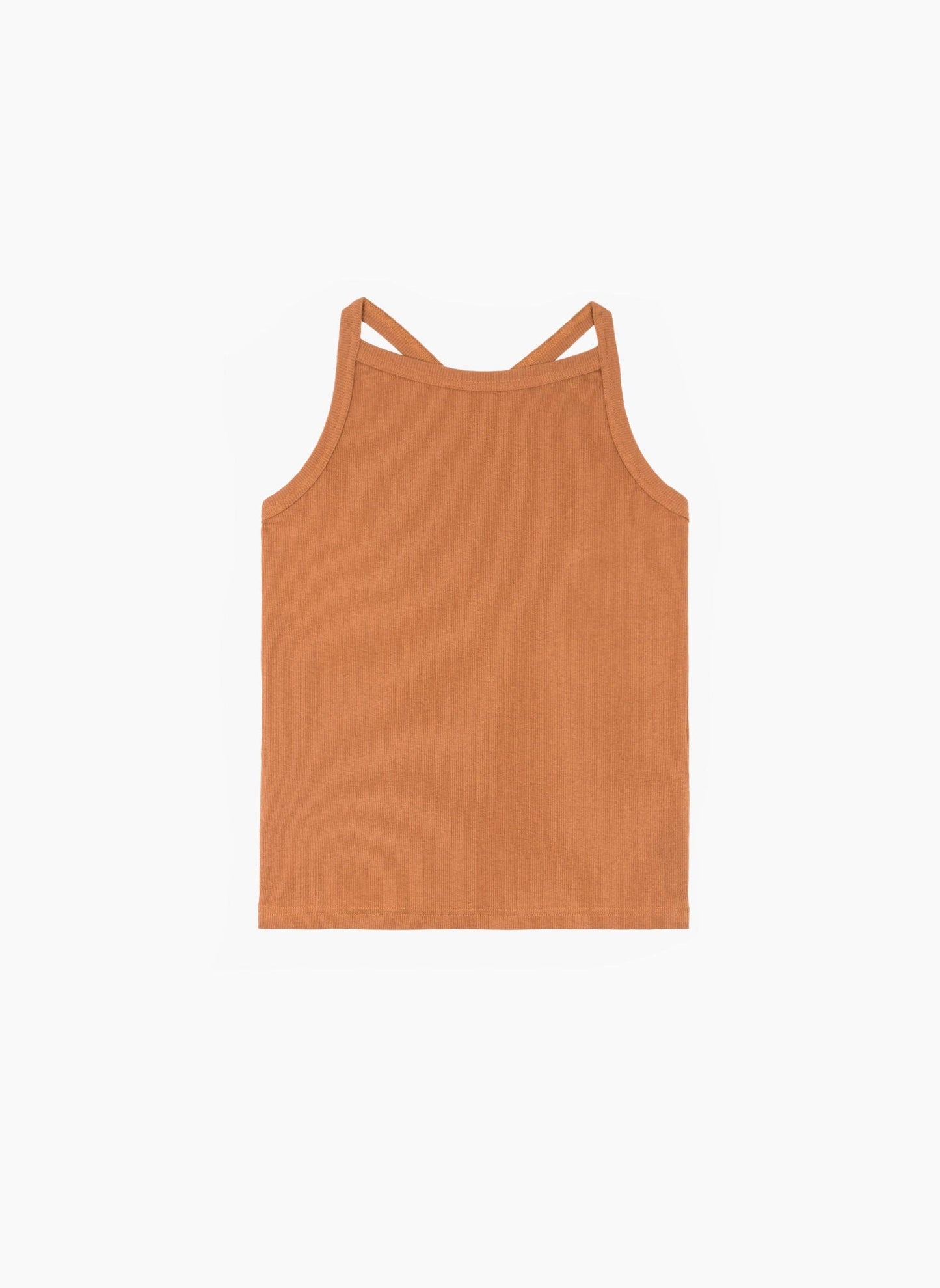 Top a costine Alambra caramello con spalline incrociate
