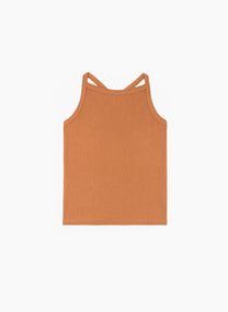 Top a costine Alambra caramello con spalline incrociate