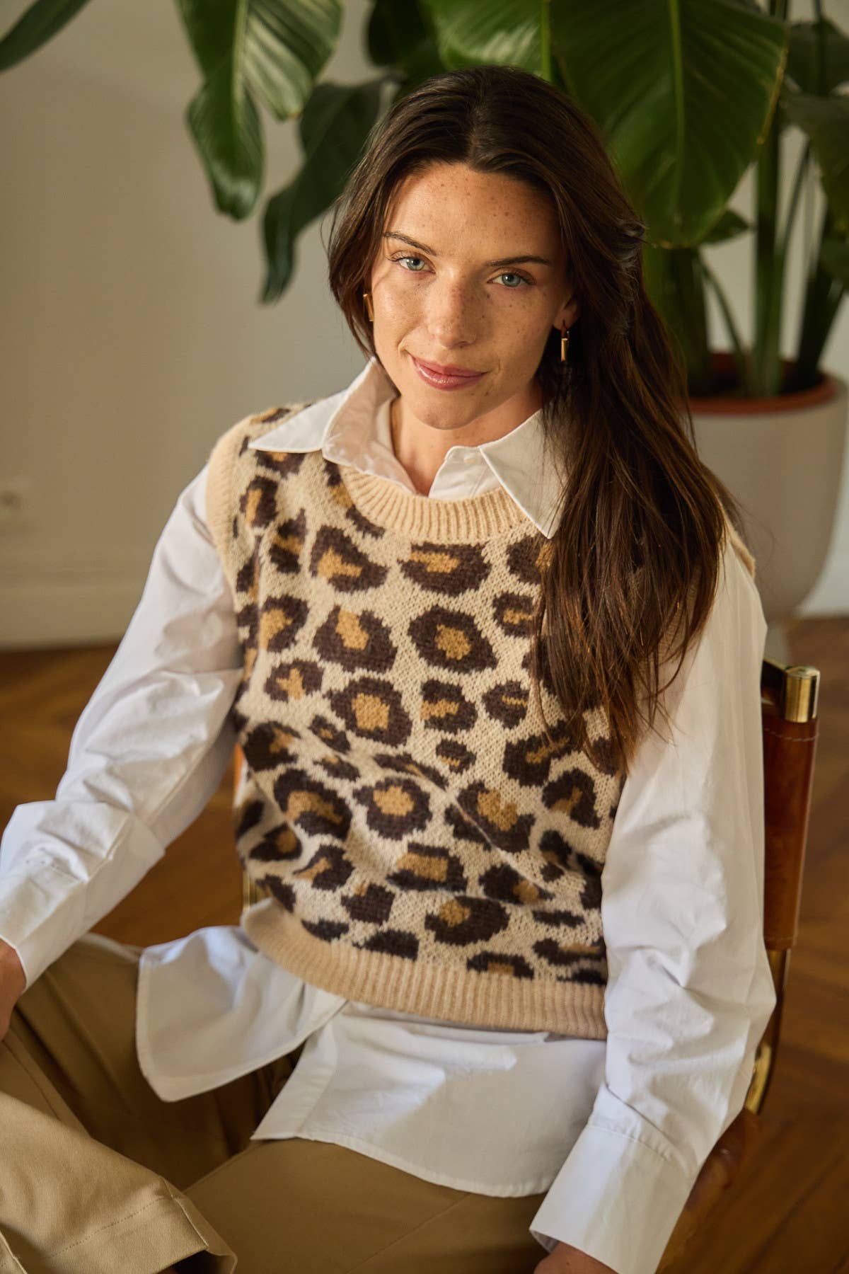 Maglia smanicata Medelin jacquard leopardata