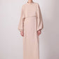 Abito mantella maxi beige ricamato con pietre