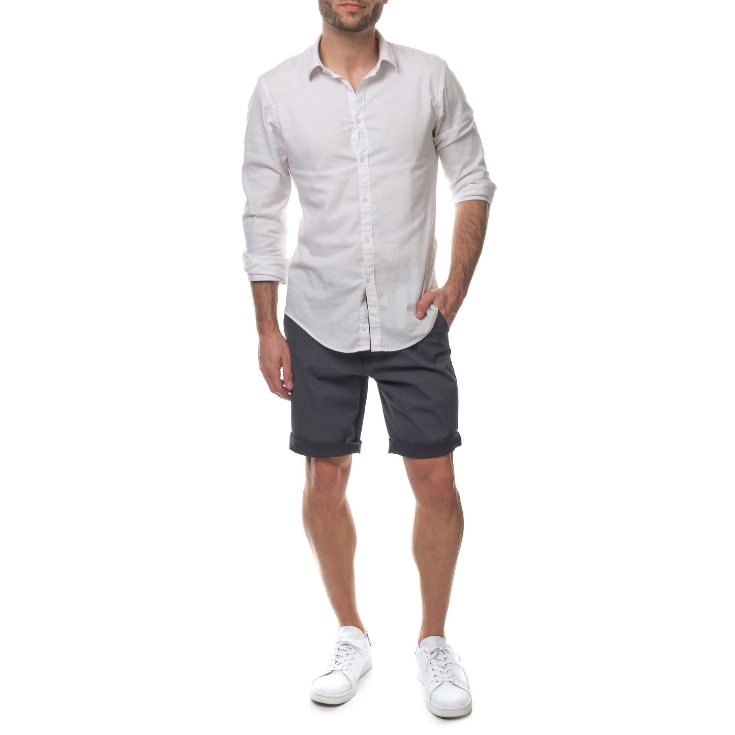 Pantaloncini da uomo blu navy in cotone stretch