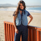 Gilet trapuntato in denim con laccetti