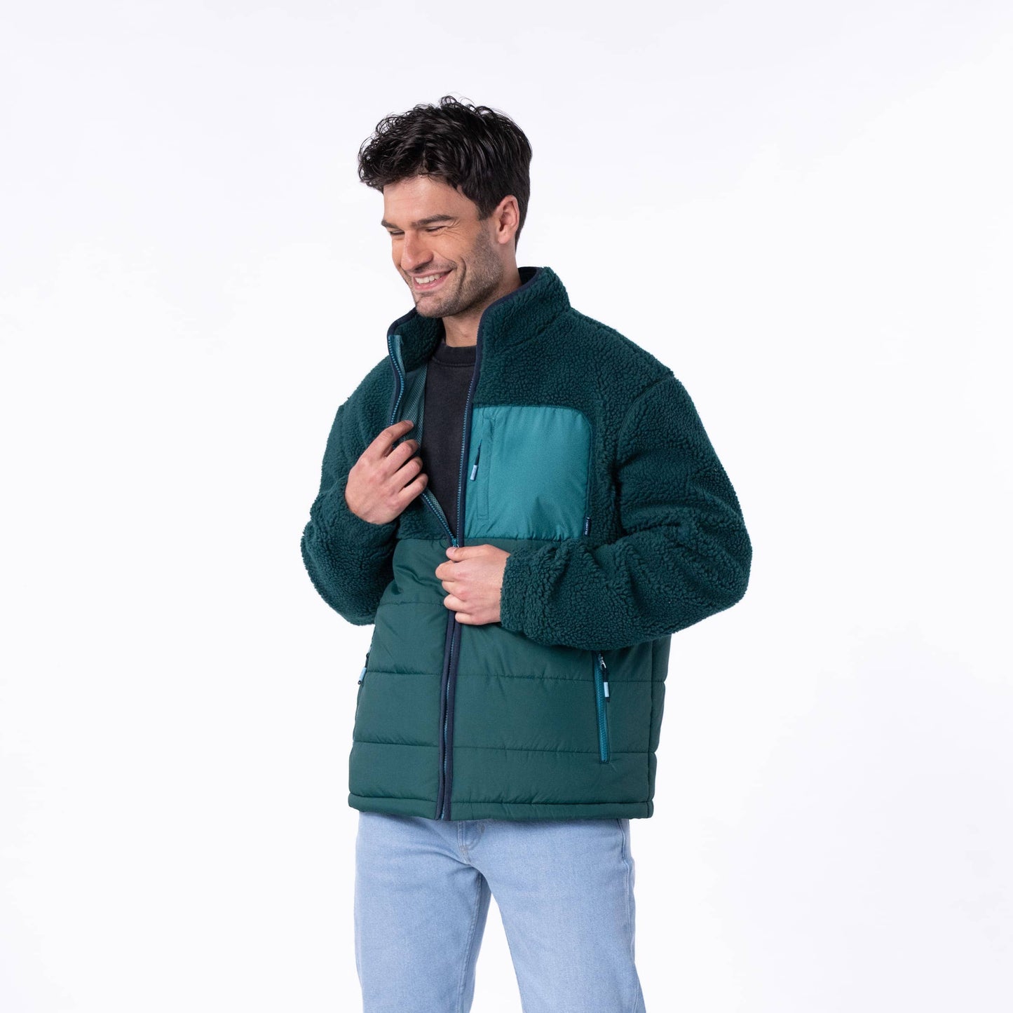 Giacca sherpa imbottita bicolore verde