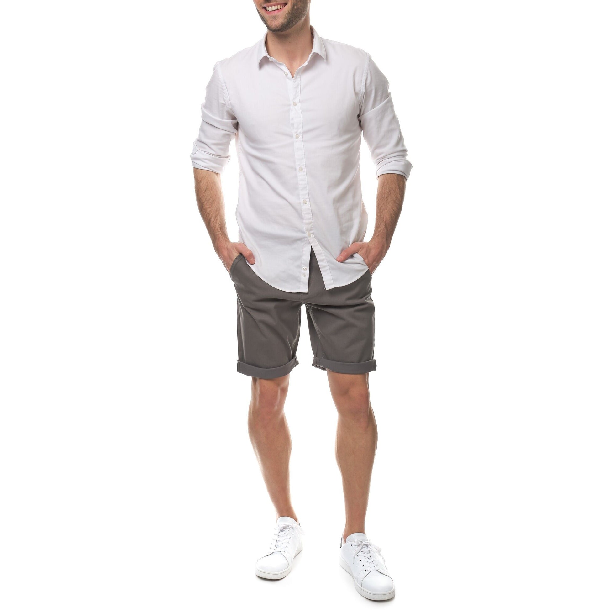 Bermuda chino uomo in cotone elasticizzato grigio