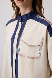 Camicia a contrasto in misto lino