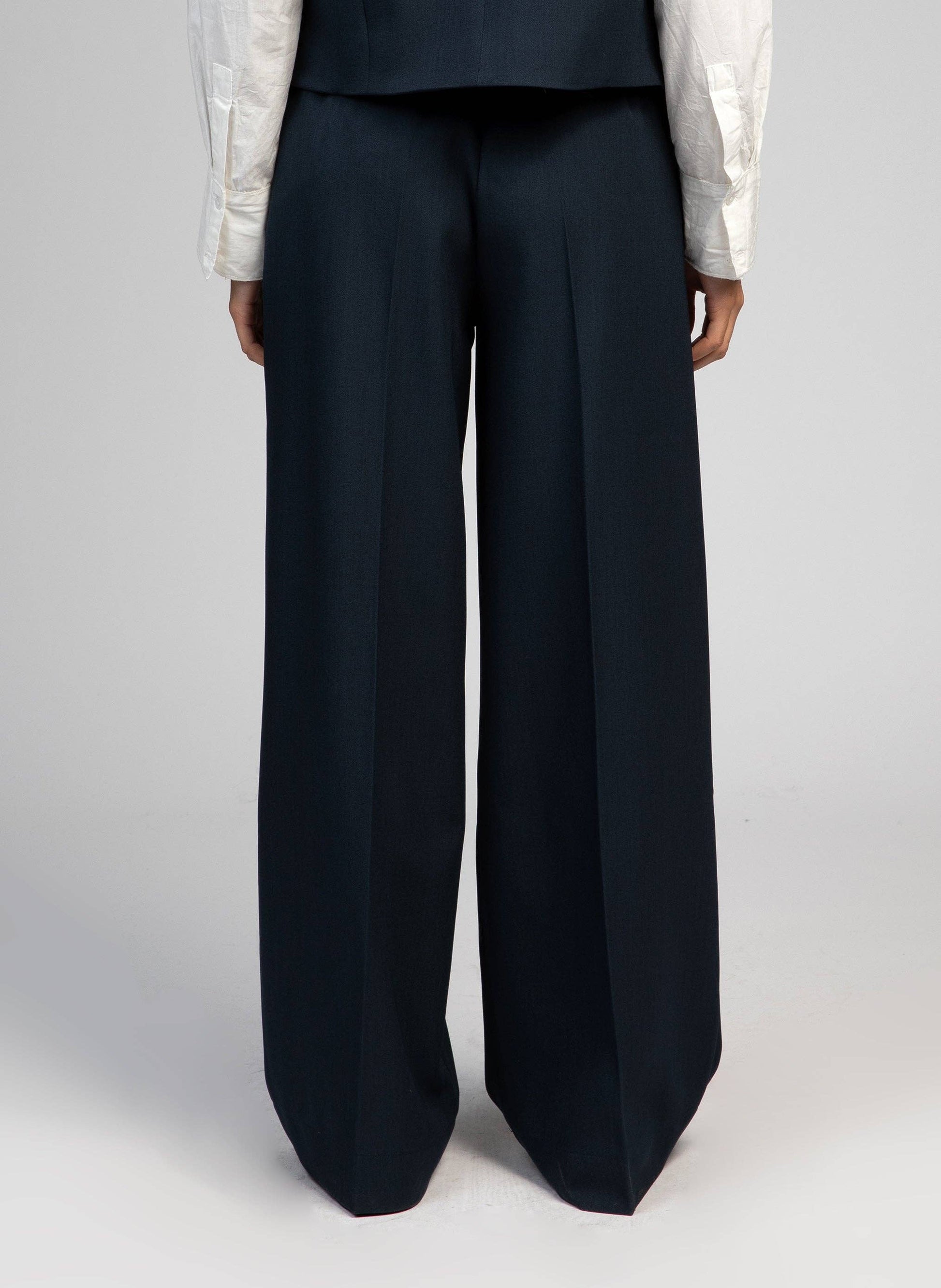 Pantaloni a vita alta in twill blu navy