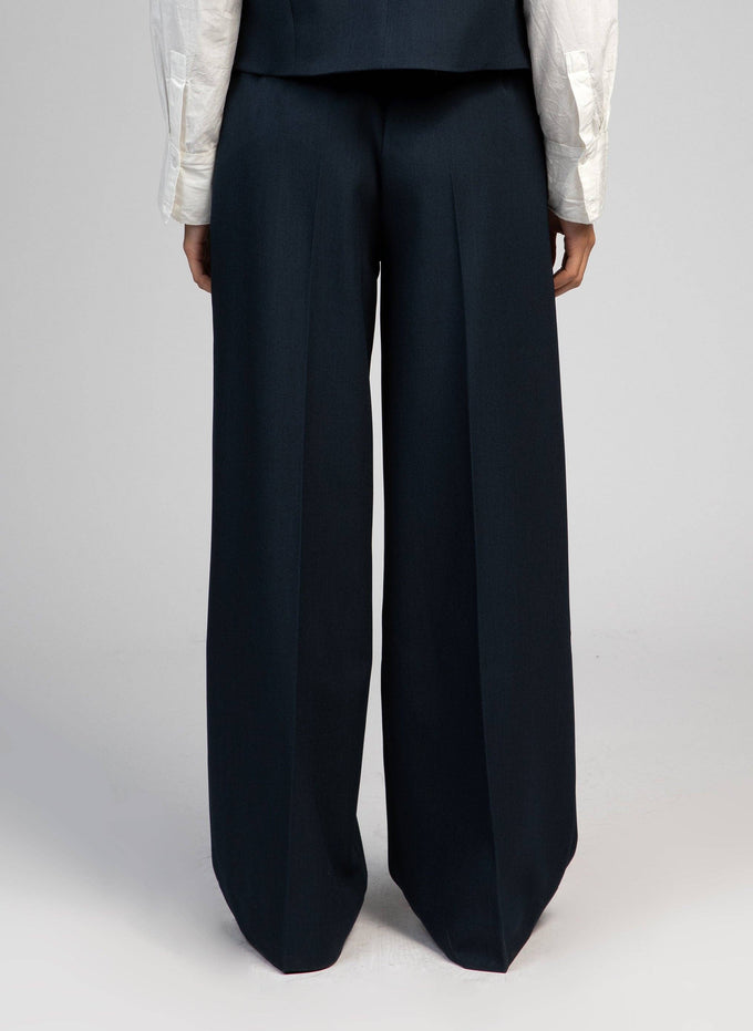 Pantaloni a vita alta in twill blu navy